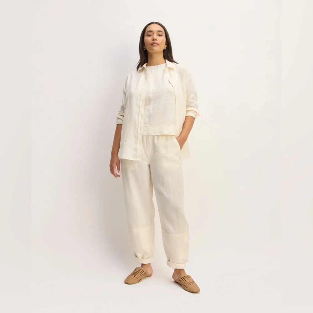Everlane The Linen Pull-On Barrel Pant in the color Bone Size XL NWT